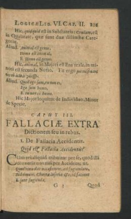 Caput III. Fallaciae Extra Dictionem seu in rebus.