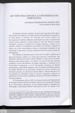 Aki Yerushalayim En La Universidad De Barcelona José Ramón Magdalena Nom De Déu Universidad de Barcelona