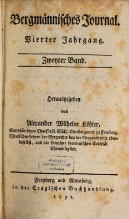 Bergmännisches Journal. 1791,2 = Jg. 4