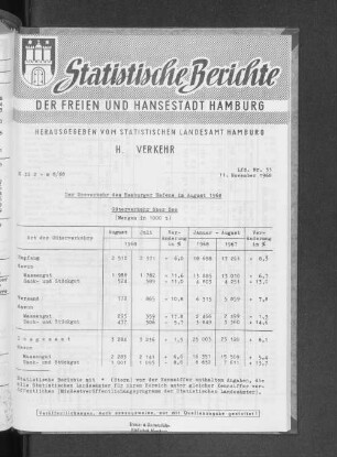 Der Seeverkehr des Hamburger Hafens im August 1968 : Lfd. Nr. 33