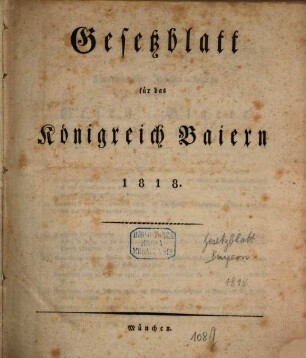 Gesetzblatt für das Königreich Bayern. 1818