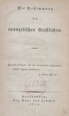 Die Bestimmung des evangelischen Geistlichen
