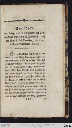 Anekdote von den genauern Umständen der Entweichung Karls II. nach Frankreich [...]