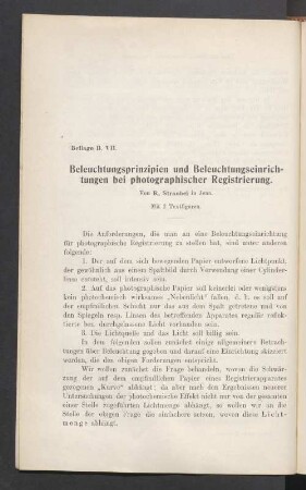 Beilage B. VII. Beleuchtungsprinzipien und Beleuchtungseirichtungen bei photographischer Registrierung