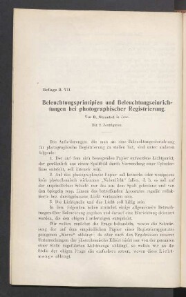 Beilage B. VII. Beleuchtungsprinzipien und Beleuchtungseirichtungen bei photographischer Registrierung