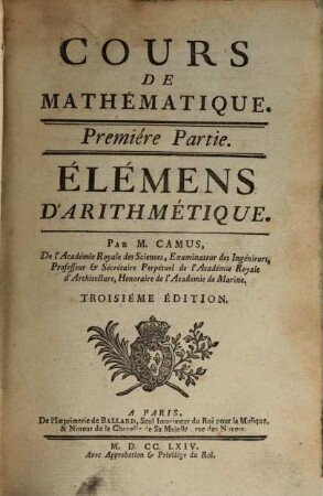 Cours De Mathématique, 1. Élémens D'Arithmétique