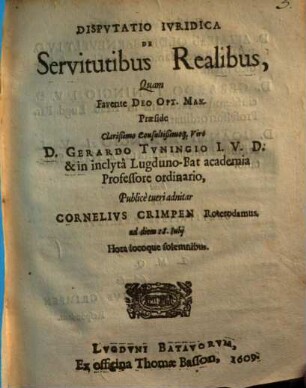 Disputatio Ivridica De Servitutibus Realibus
