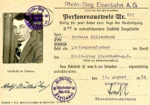 Personenausweis von Margarete Büllesbach, Leitungsaufseher