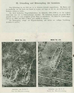 Fotos zur Erkennung englischer Gasminen-Batterien vor und nach der Beschießung (Luftbilder) (Druck)