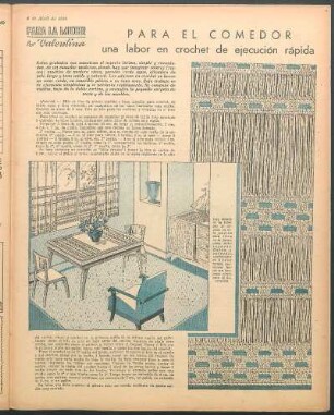 Para el comedor una labor en crochet de ejecución rápida [Dibujos] : Para la mujer