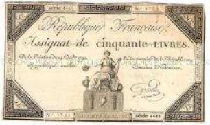 Frankreich, Revolution, Assignat 50 Livres