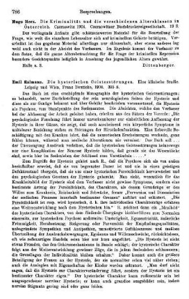 786-791, Emil Raimann, Die hysterischen Geistesstörungen. Eine klinische Studie, 1904