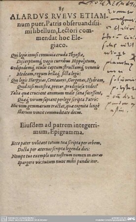 Eiusdem ad patrem integerrimum, Epigramma.