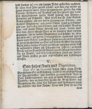 V. Sein hohes Ambt und Dignitäten.