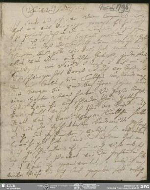 Eigenh. Brief von Johanna Christiane Erdmuthe Schlegel an August Wilhelm von Schlegel, Hannover, Sommer 1796