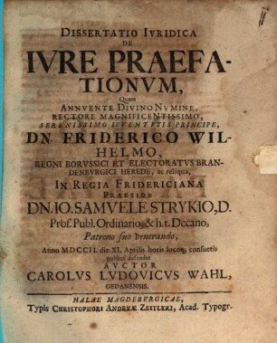 Dissertatio Ivridica De Ivre Praefationvm