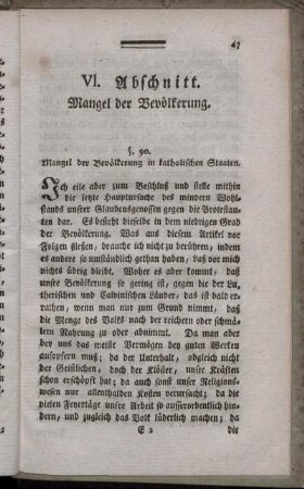 VI. Abschnitt. Mangel der Bevölkerung.