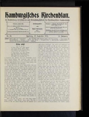 Nr. 38. Hamburg, 19. September 1915. 12. Jahrgang.