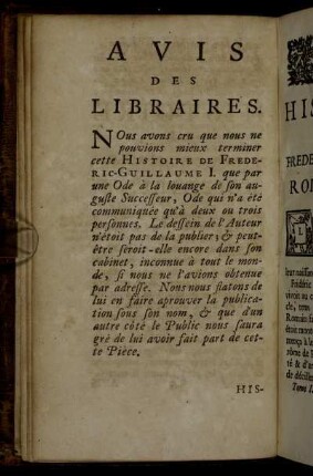 Avis des Libraires.