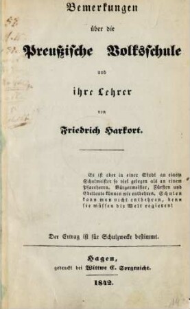 Bemerkungen über die preußische Volksschule und ihre Lehrer
