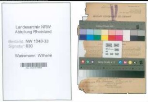 Entnazifizierung Wilhelm Wassmann , geb. 22.11.1900 (Lehrer)