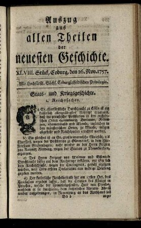 XLVIII. Stück, Coburg, den 26. Nov. 1757.
