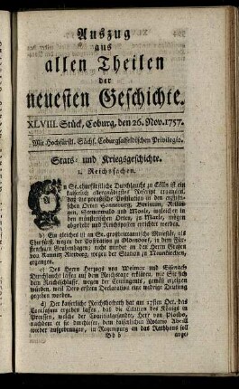 XLVIII. Stück, Coburg, den 26. Nov. 1757.