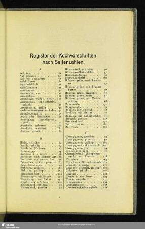 Register der Kochvorschriften