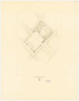 Theater, Dessau: Perspektivische Ansicht (Vogelschau) des Theaters und der Vorplatz-Situation