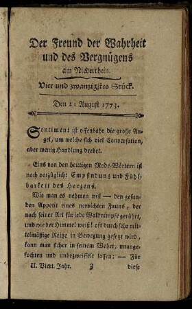 Vier und zwanzigstes Stück. Den 21 August 1773.