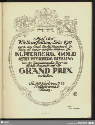 Kupferberg Gold und Kupfergold Riesling [Spirituosenwerbung]