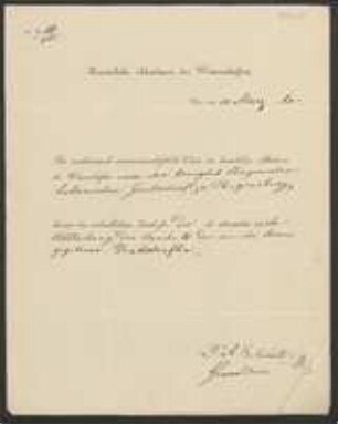 Brief von Anton von Schrötter von Kaiserliche Akademie der Wissenschaften in Wien an Regensburgische Botanische Gesellschaft