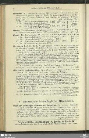 V. Mechanische Technologie im Allgemeinen