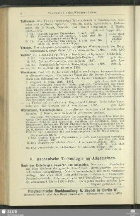 V. Mechanische Technologie im Allgemeinen