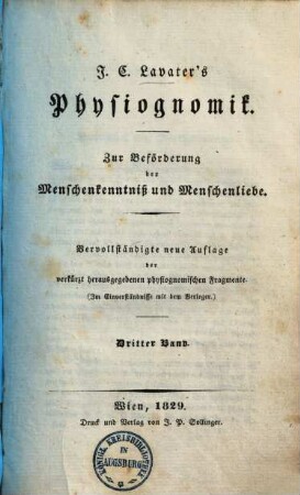 J. C. Lavater's Physiognomik : zur Beförderung der Menschenkenntnis und Menschenliebe, 3