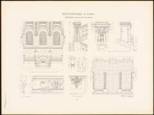 Reichsgericht, Leipzig: Tafel 35: Haupttreppenhaus (Grundriss, Fensterwand und Details) (aus: Der Reichsgerichtsbau zu Leipzig, Berlin 1898)