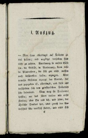 I. Auszug. - V. Auszug.