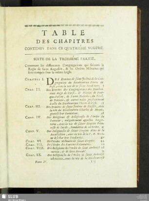 Table Des Chapitres Contenus Dans Ce Quatrieme Volume