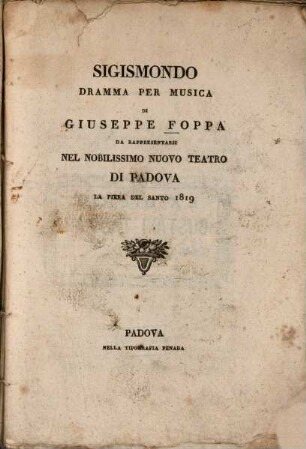 Sigismondo : Dramma per musica