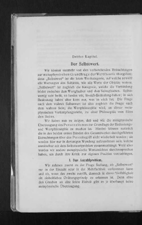 Drittes Kapitel. Der Selbstwert.