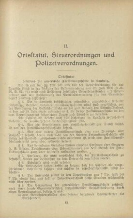 II. Ortsstatut, Steuerordnungen und Polizeiverordnungen