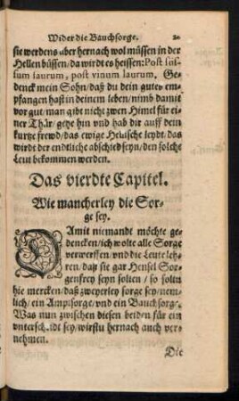 Das vierdte Capitel. Wie mancherley die Sorge sey.