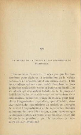 XV. La mesure de la valeur et la commissions de statistique