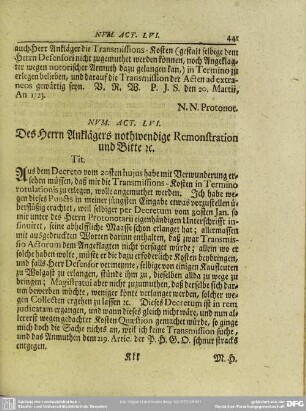 Num. Act. LVI. Des Herrn Anklägers nothwendige Remonstration und Bitte rc.