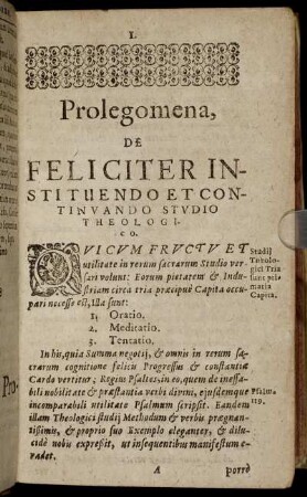 Prolegomena, De Feliciter Intstituendo Et Continuando Studio Theologico.