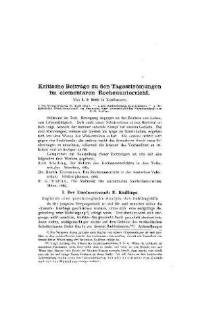 Kritische Beiträge zu den Tagesströmungen im elementaren Rechenunterricht