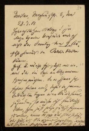 34: Postkarte von Otto Fischer an Otto von Gierke, Breslau, 27.7.1908 [lt. Poststempel]