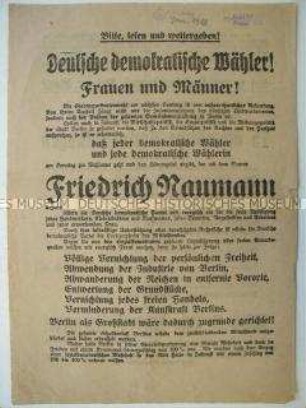 Flugblatt der Deutschen demokratischen Partei mit Wahlaufruf