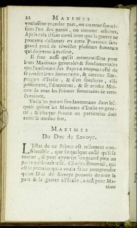 Maximes Du Duc de Savoye.
