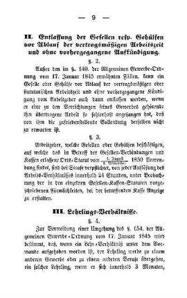 II. Entlassung der Gesellen resp. Gehülfen vor Ablauf der vertragsmäßigen Arbeitszeit und ohne vorhergegangene Aufkündigung
